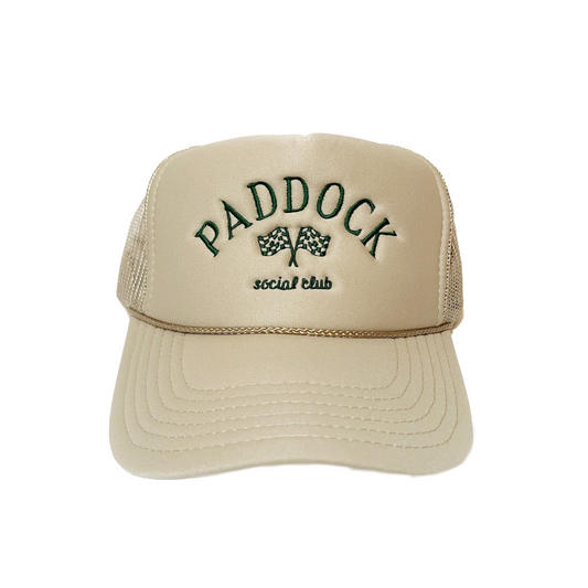 Paddock Social Club Trucker Hat - Tan + Green