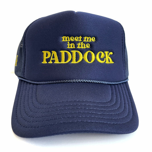 Meet Me in the Paddock Trucker Hat - Navy & Yellow