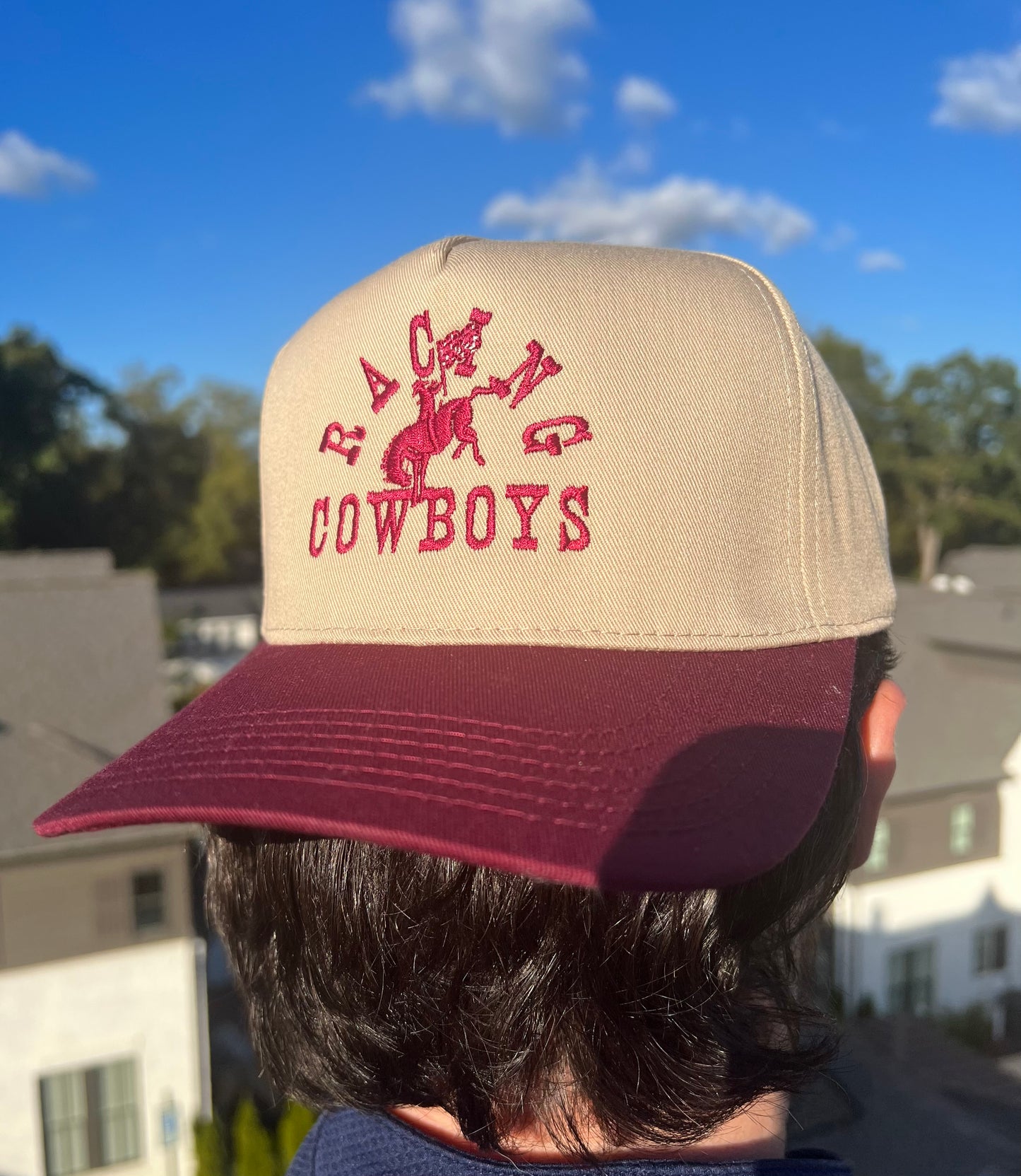 Racing Cowboys Hat- Khaki + Maroon