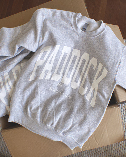 Paddock Social Club Crewneck - Ash & White