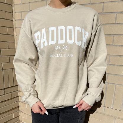 Paddock Social Club Crewneck - Sand & White